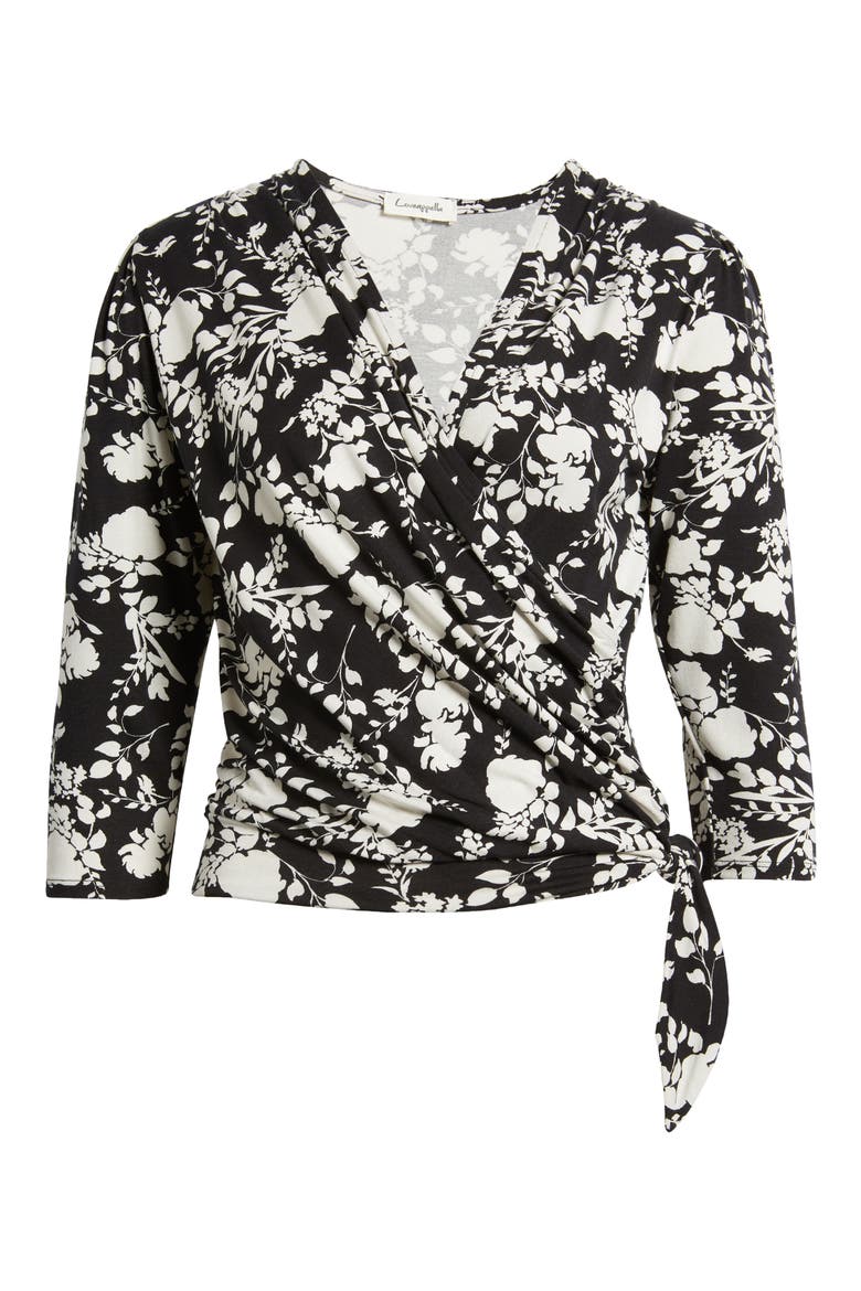 Faux Tie Wrap Top, Alternate, color, BLACK/ IVORY