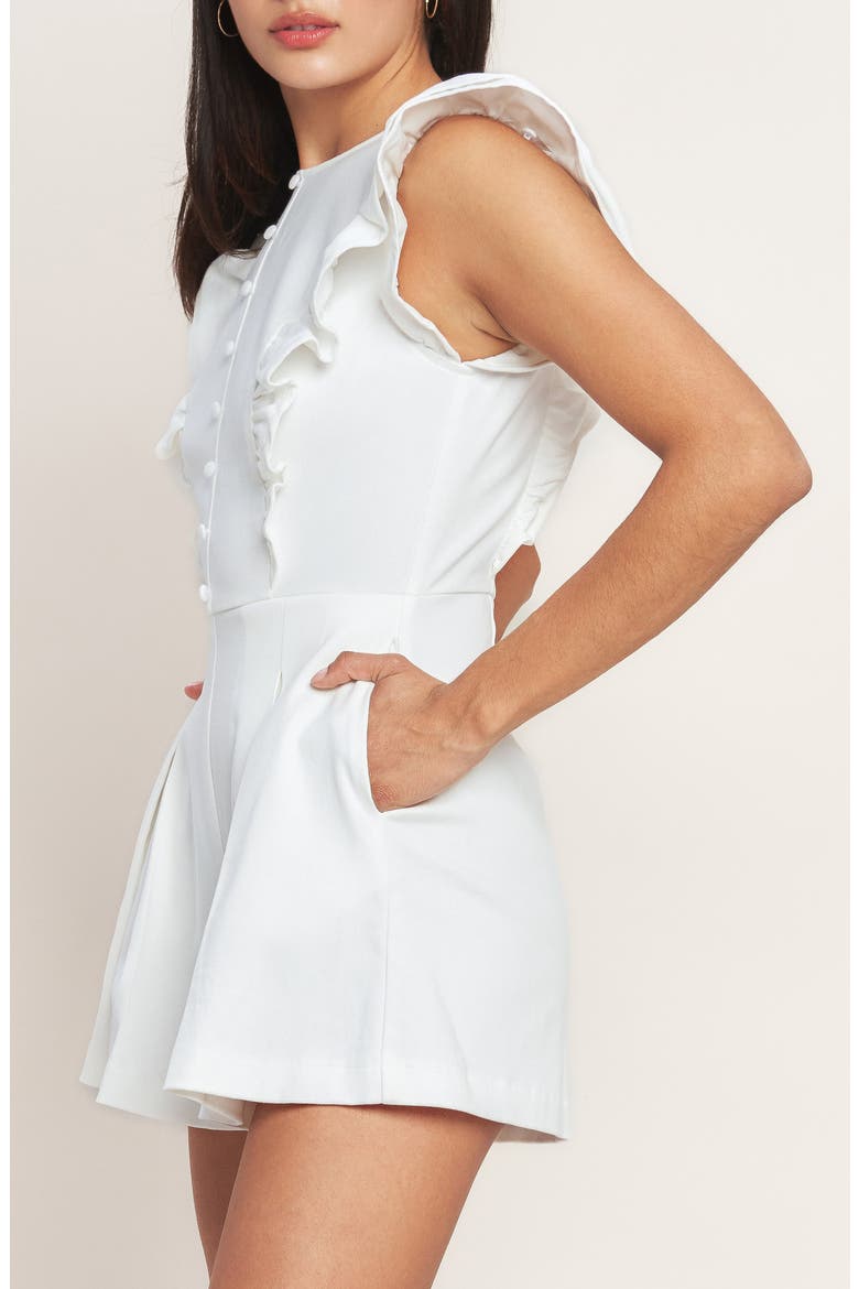 Flutter Sleeve Denim Romper, Alternate, color, WHITE