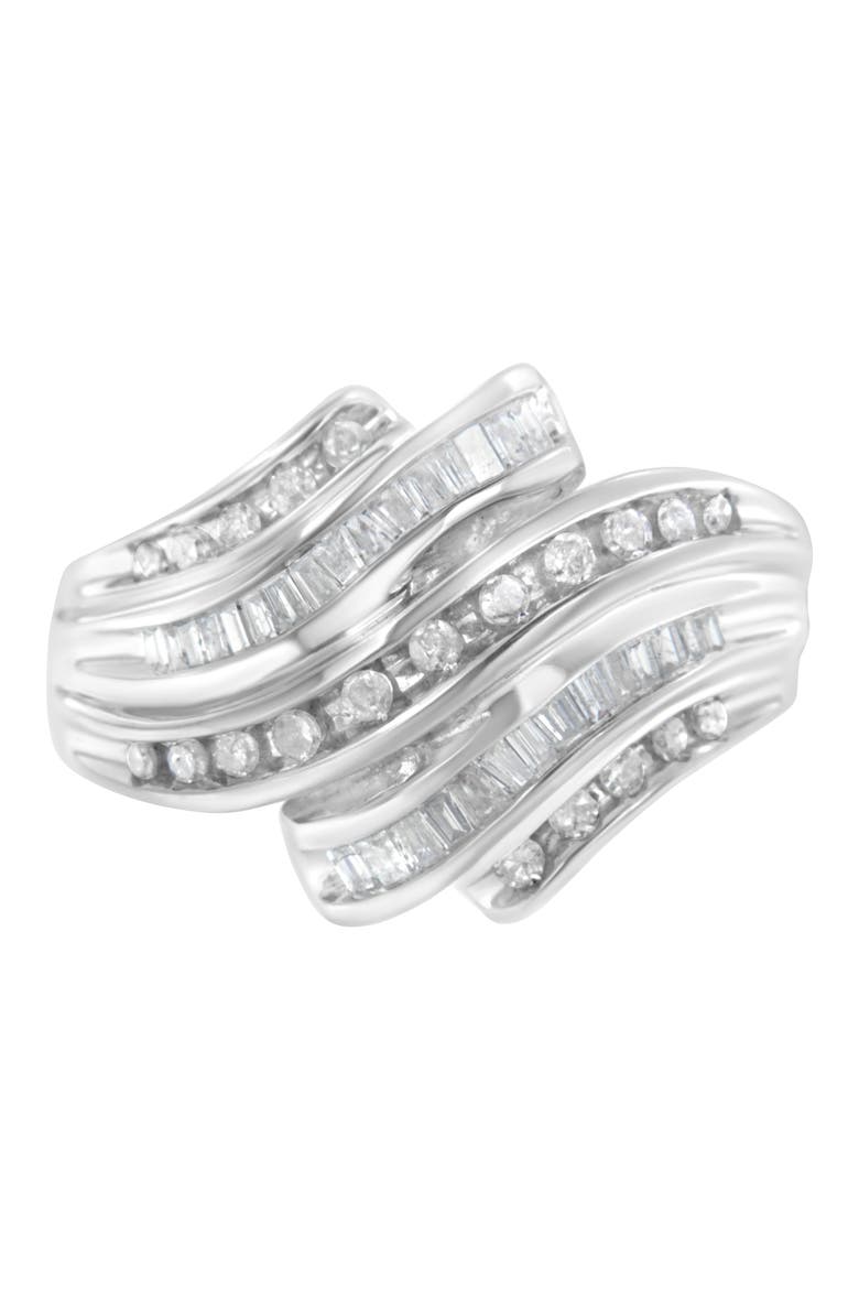 10K White Gold 3/4 Cttw Round and Baguette Diamond Channel Ring, Main, color, White Gold