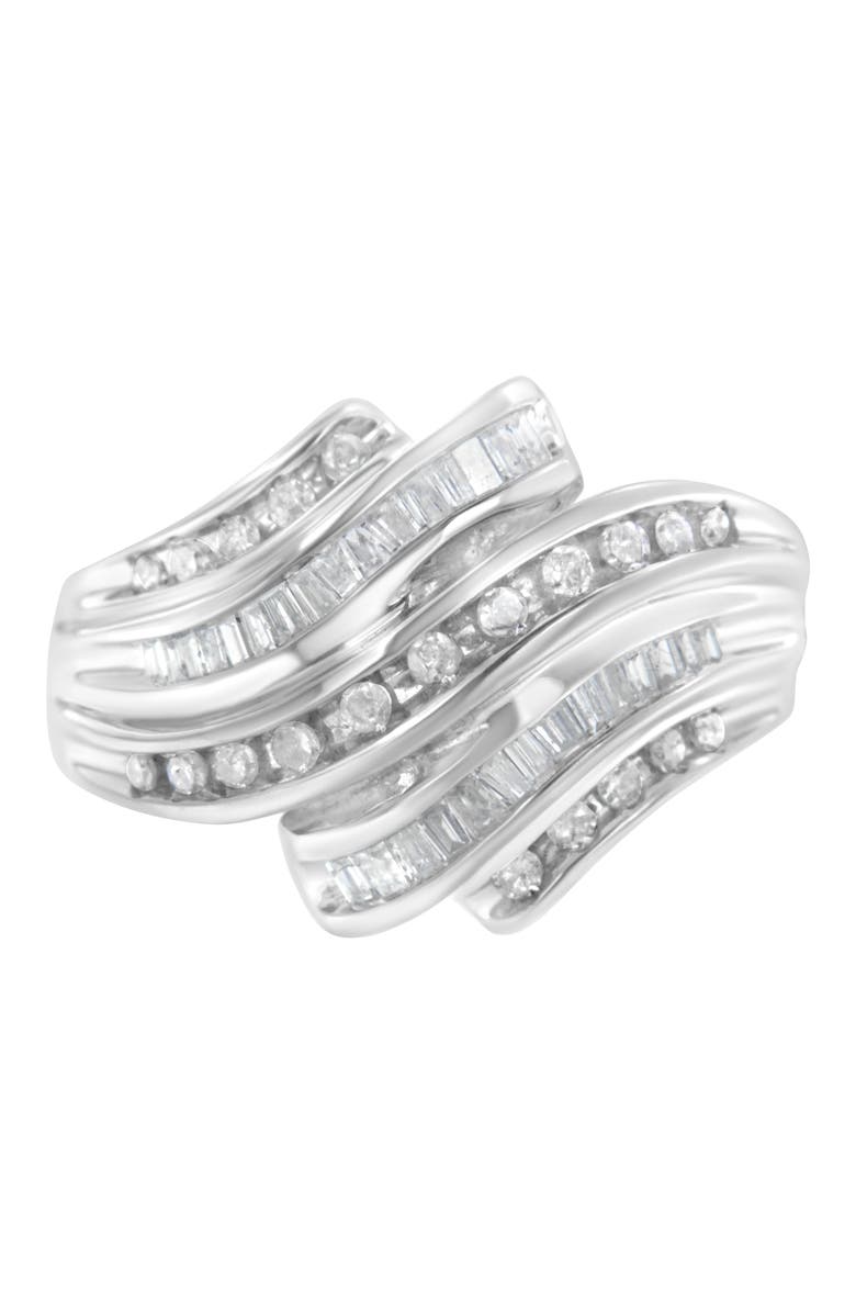 Haus of Brilliance 10K White Gold 3/4 Cttw Round and Baguette Diamond Channel Ring, Main, color, White Gold