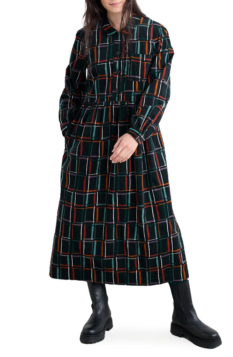 Seasalt Cornwall Rosina Long Sleeve Midi Dress, Main, color, Rock Check Onyx