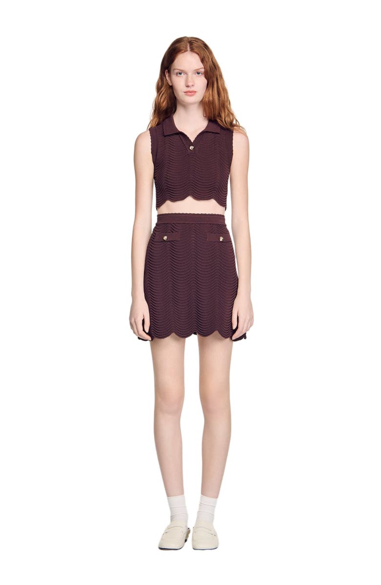 SANDRO Short decorative knit skirt, Alternate, color, Brown