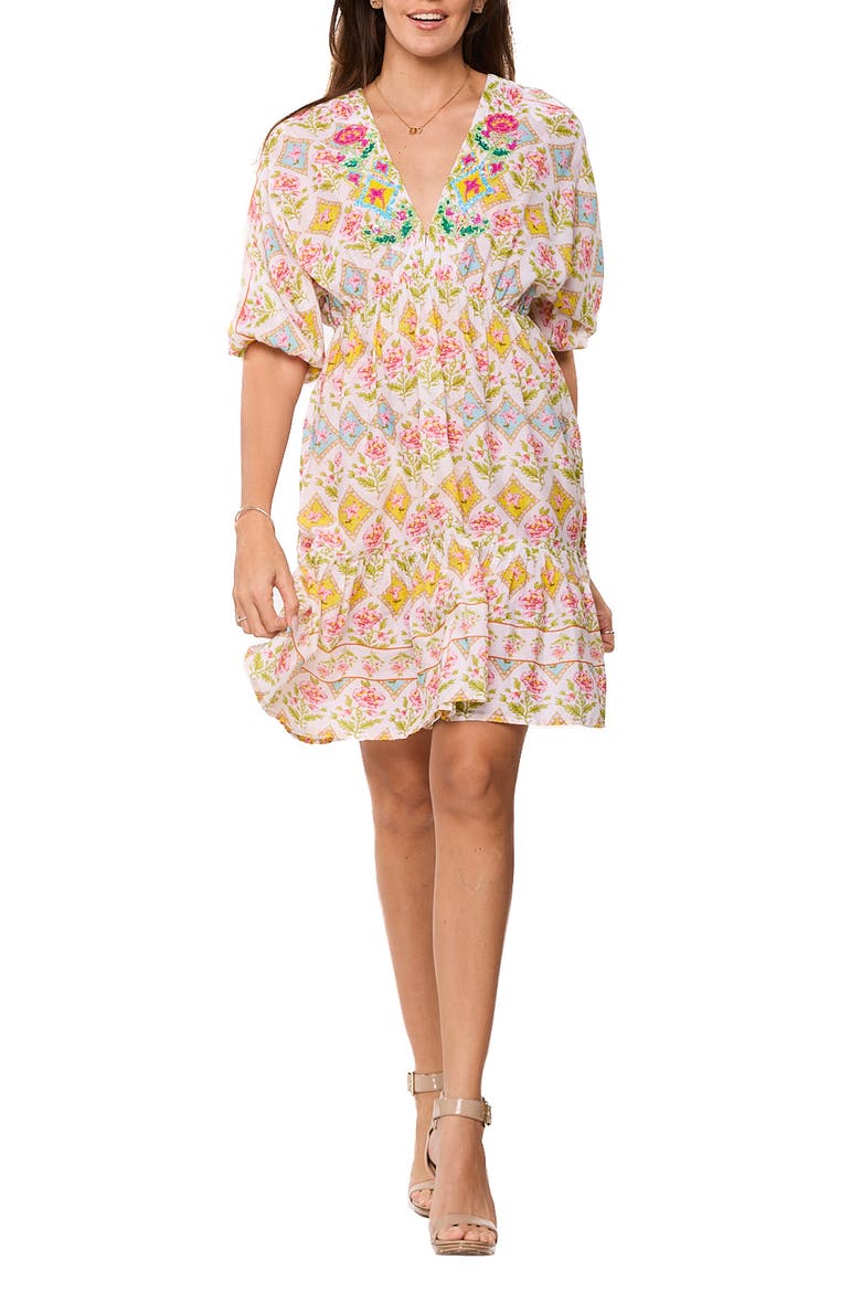 Floral Tile Fit & Flare Dress, Main, color, PASTEL YELLOW