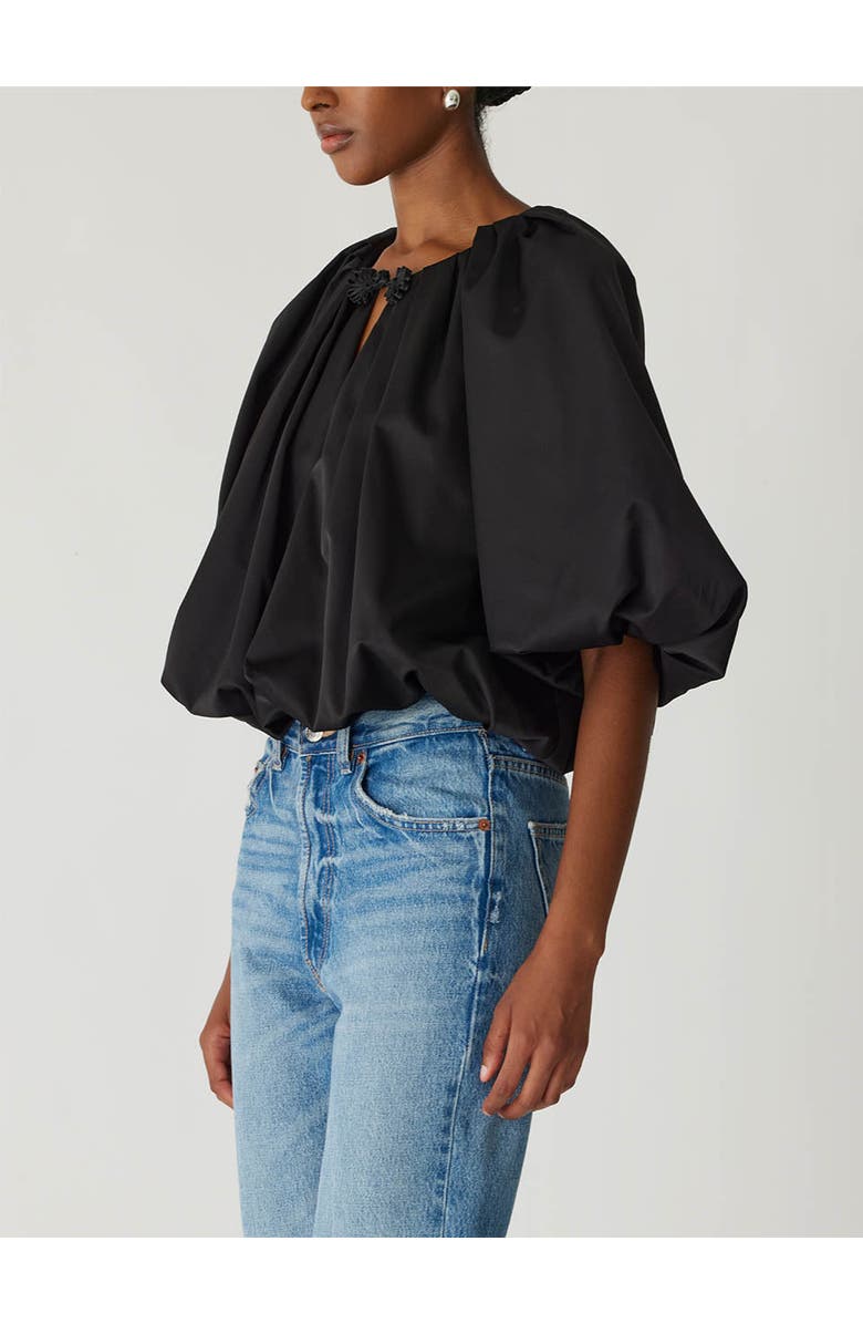 Rebecca Taylor Techy Sateen Bubble Top, Alternate, color, Black