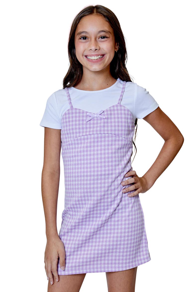 Kids' Gingham T-Shirt Twofer Dress, Main, color, LILAC