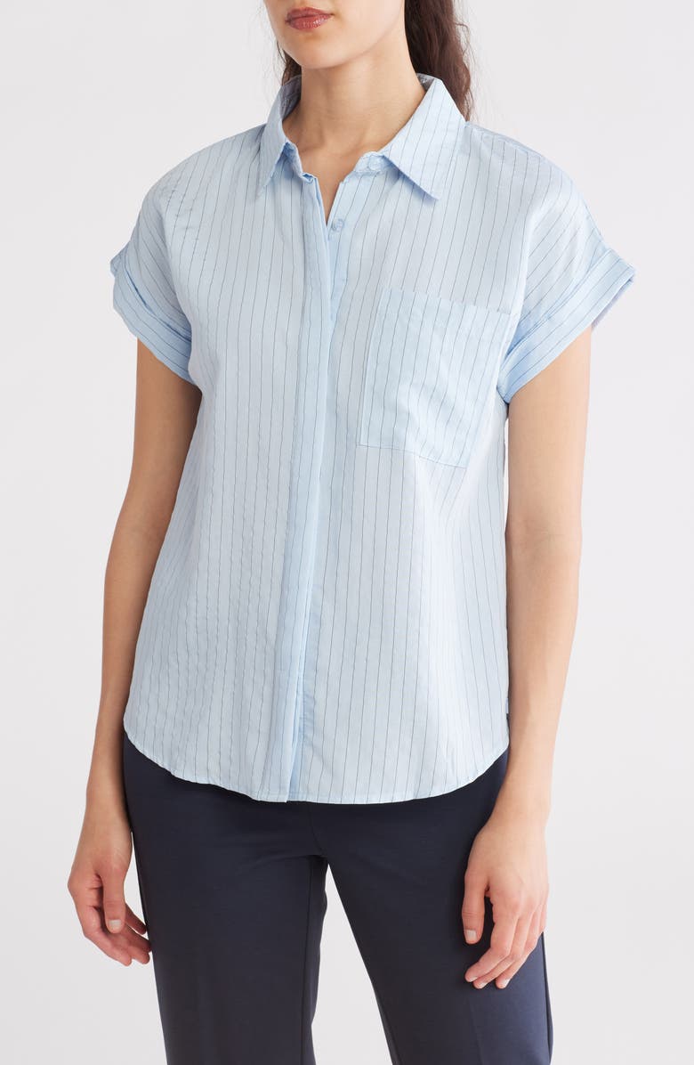 Blu Pepper Pinstripe Woven Top, Main, color, Blue