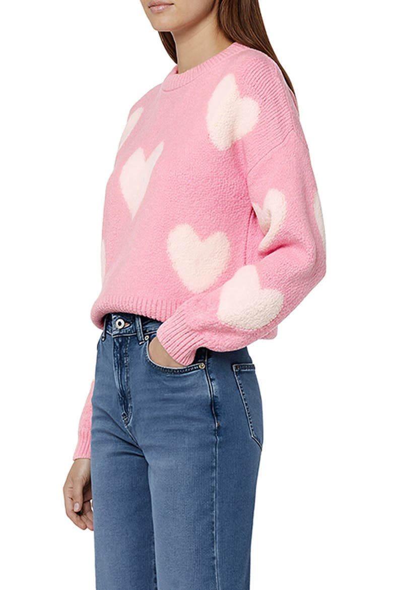 Heart Crewneck Sweater, Alternate, color, PINK CREAM