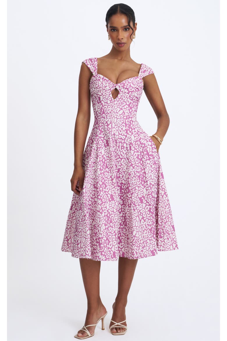 Wynonna Cheetah Linen Keyhole Midi Dress, Alternate, color, Mauve