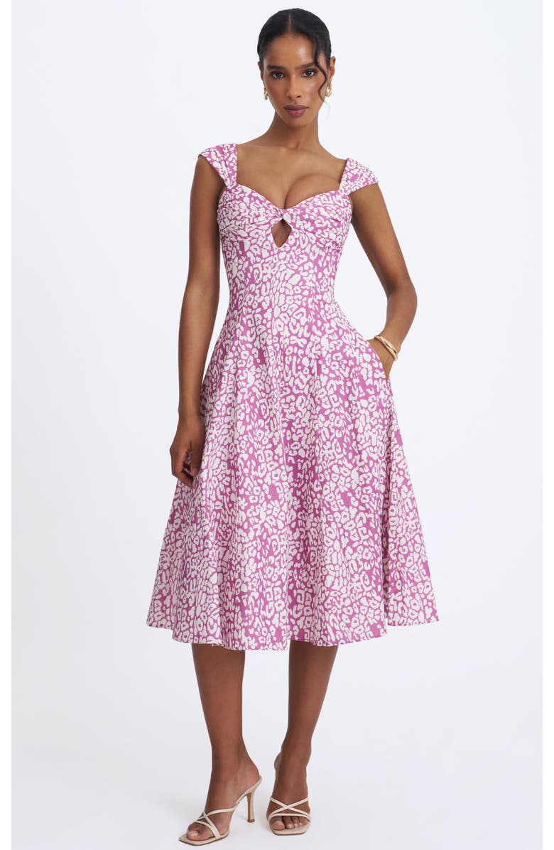 Miss Circle Wynonna Cheetah Linen Keyhole Midi Dress, Alternate, color, Mauve