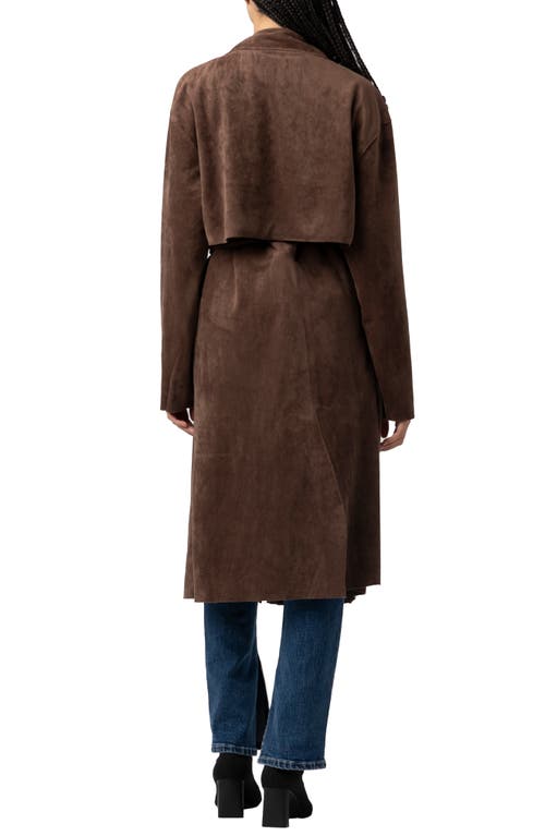 Blanknyc Double Breasted Faux Suede Trench Coat In Brown