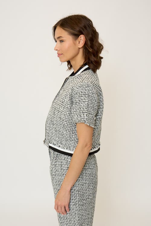 Central Park West Maribel Short Sleeve Tweed Bomber Jacket In Gray