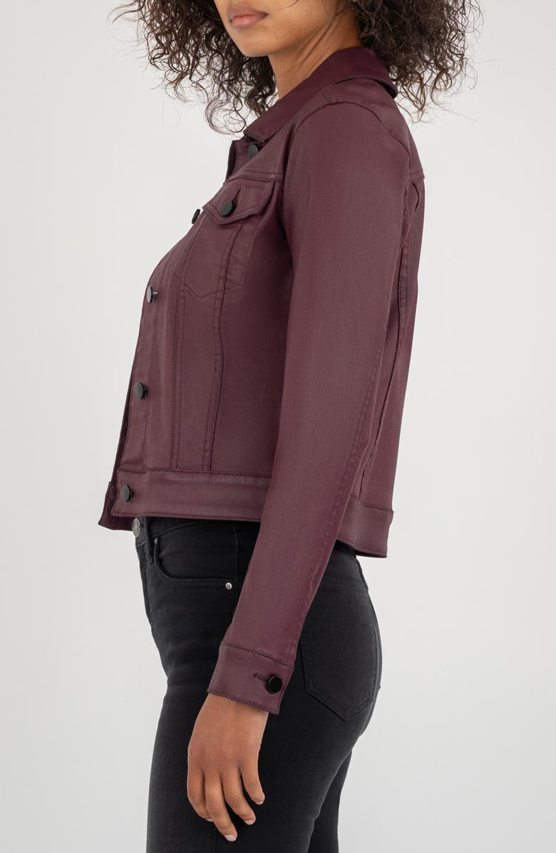 KUT from the Kloth Julia Coated Crop Denim Trucker Jacket, Alternate, color, Blackberry