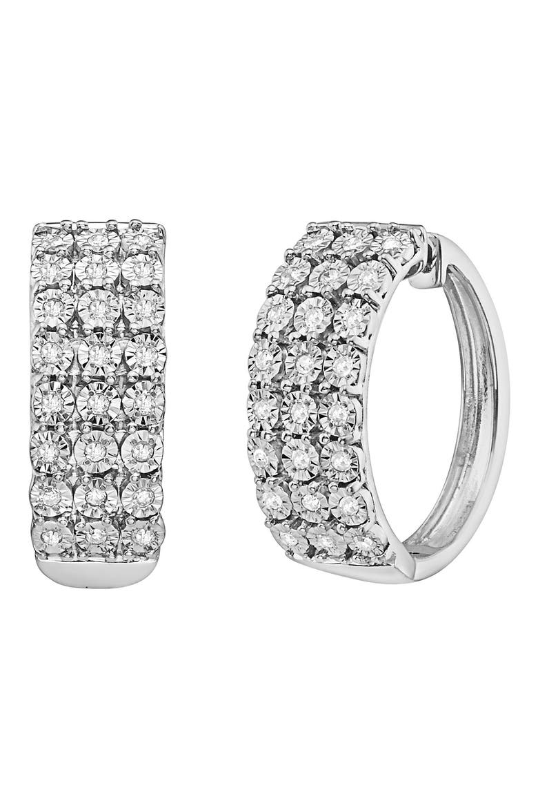 Sterling Silver Diamond Hoop Earrings - 0.23 ctw., Main, color, WHITE