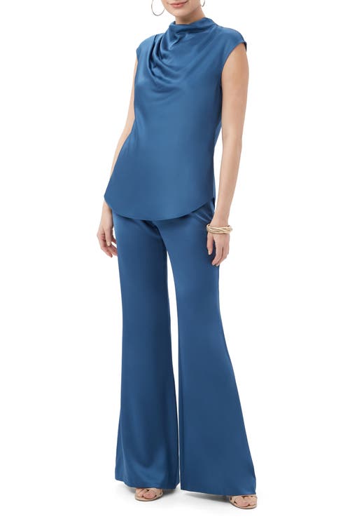 Trina Turk Mikan Satin Cowl Neck Top In Blue