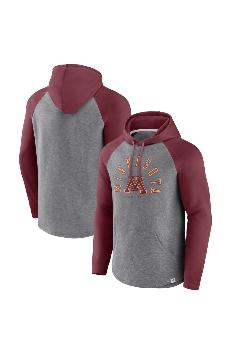 FANATICS Men's Fanatics Branded Maroon/Heather Gray Minnesota Golden Gophers Wrap Up Raglan Pullover Hoodie, Alternate, color, 