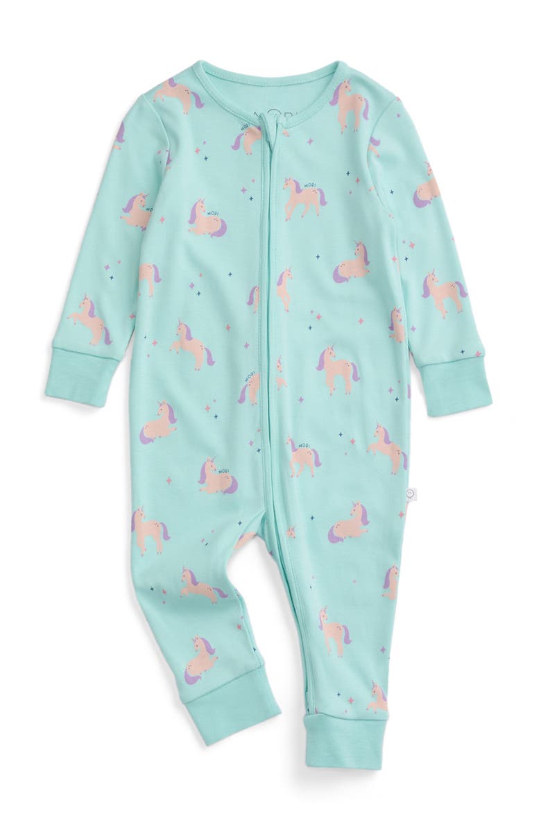 MORI Print Two Way Zip Up Romper, Main, color, Unicorn & Spa Blue