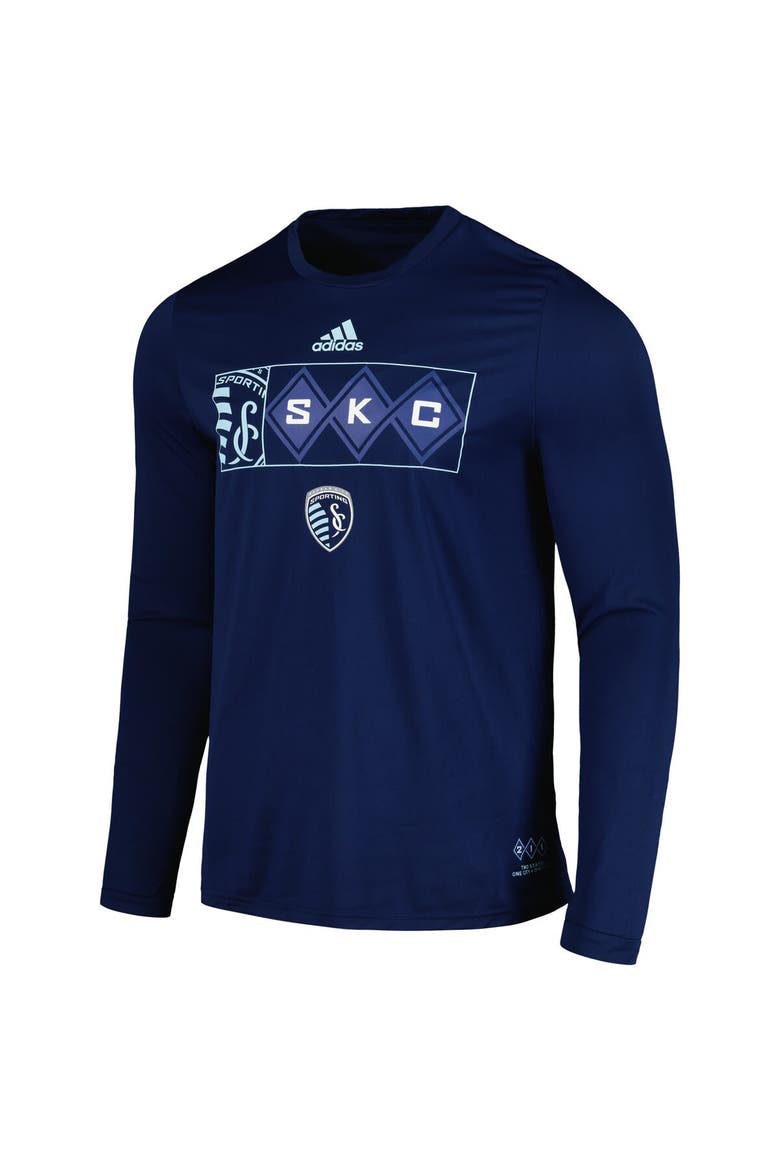 Men's adidas Navy Sporting Kansas City 2024 Jersey Hook AEROREADY Long Sleeve T-Shirt, Alternate, color, Navy