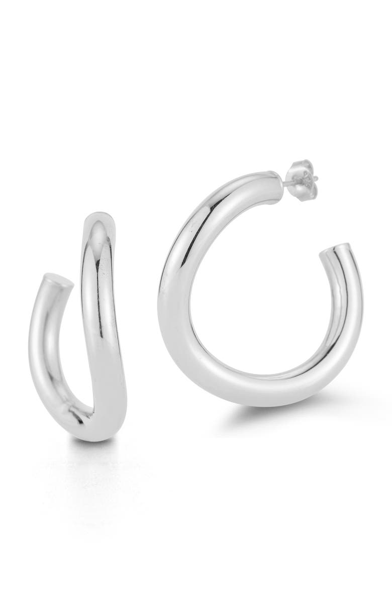 GLAZE JEWELRY Large Wave Hoop Earrings, Main, color, Silver