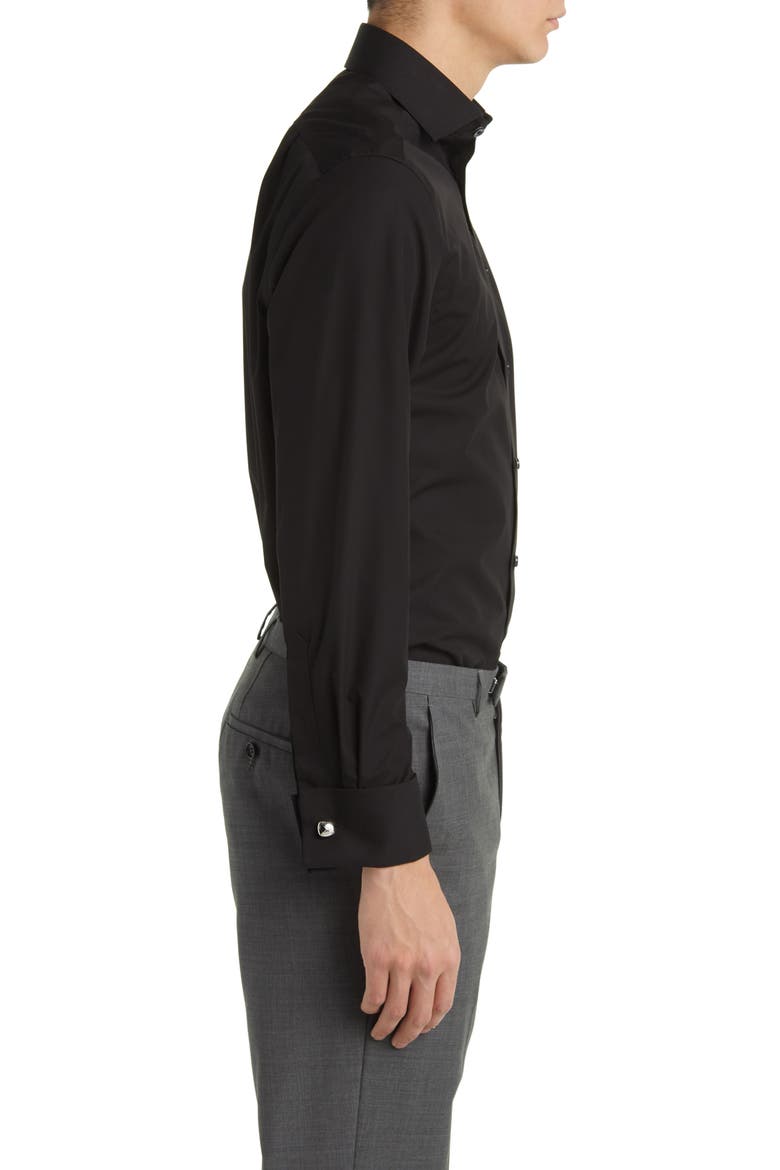 Non-Iron Poplin Cutaway Slim Fit Shirt Double Cuff, Alternate, color, BLACK
