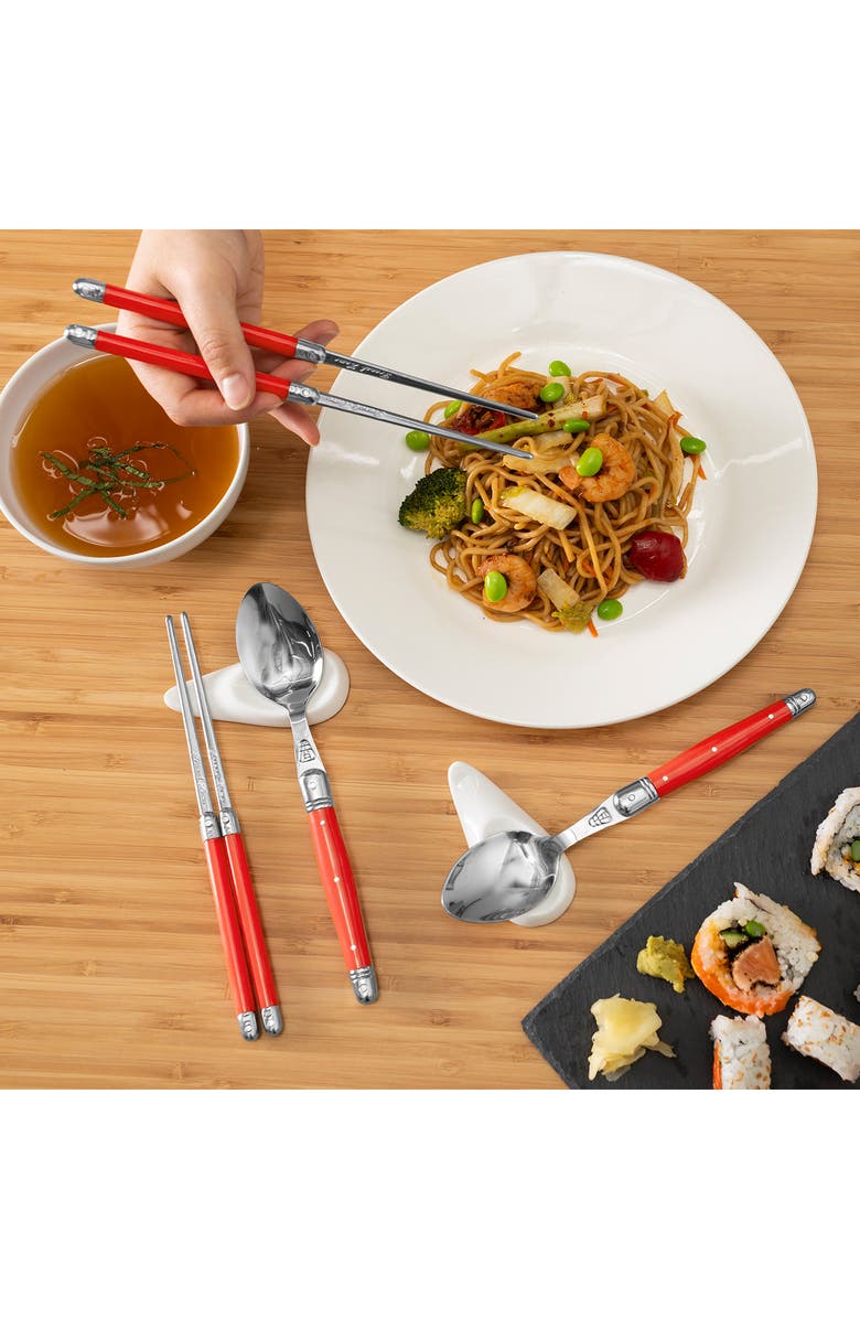 FRENCH HOME 12-Piece Laguiole Spoons, Chopsticks & Ceramic Rest Set, Alternate, color, Red
