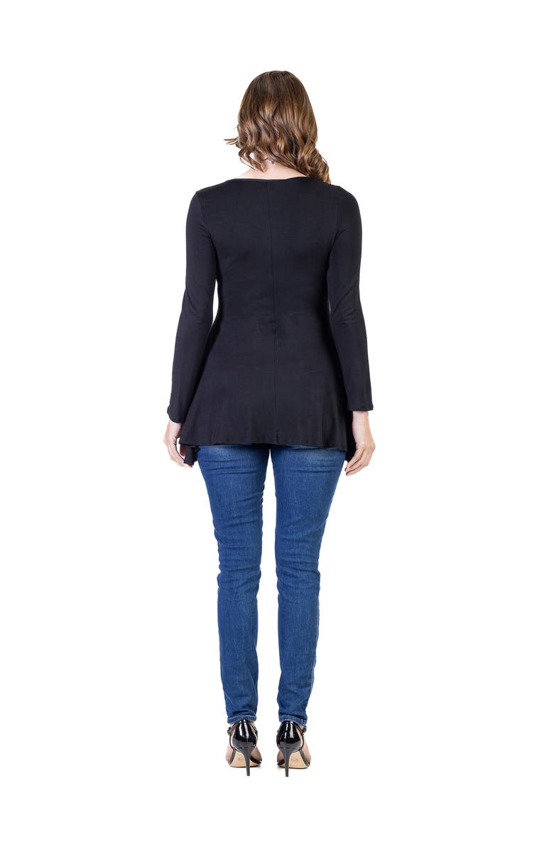24seven Comfort Apparel Long Sleeve Solid Color Swing Style Flared Tunic Top, Alternate, color, Black
