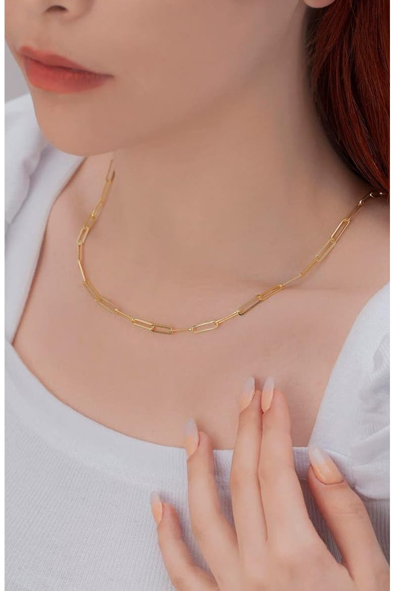 14K Yellow Gold Hollow 8mm Paper Clip Chain Necklace, Alternate, color, GOLD
