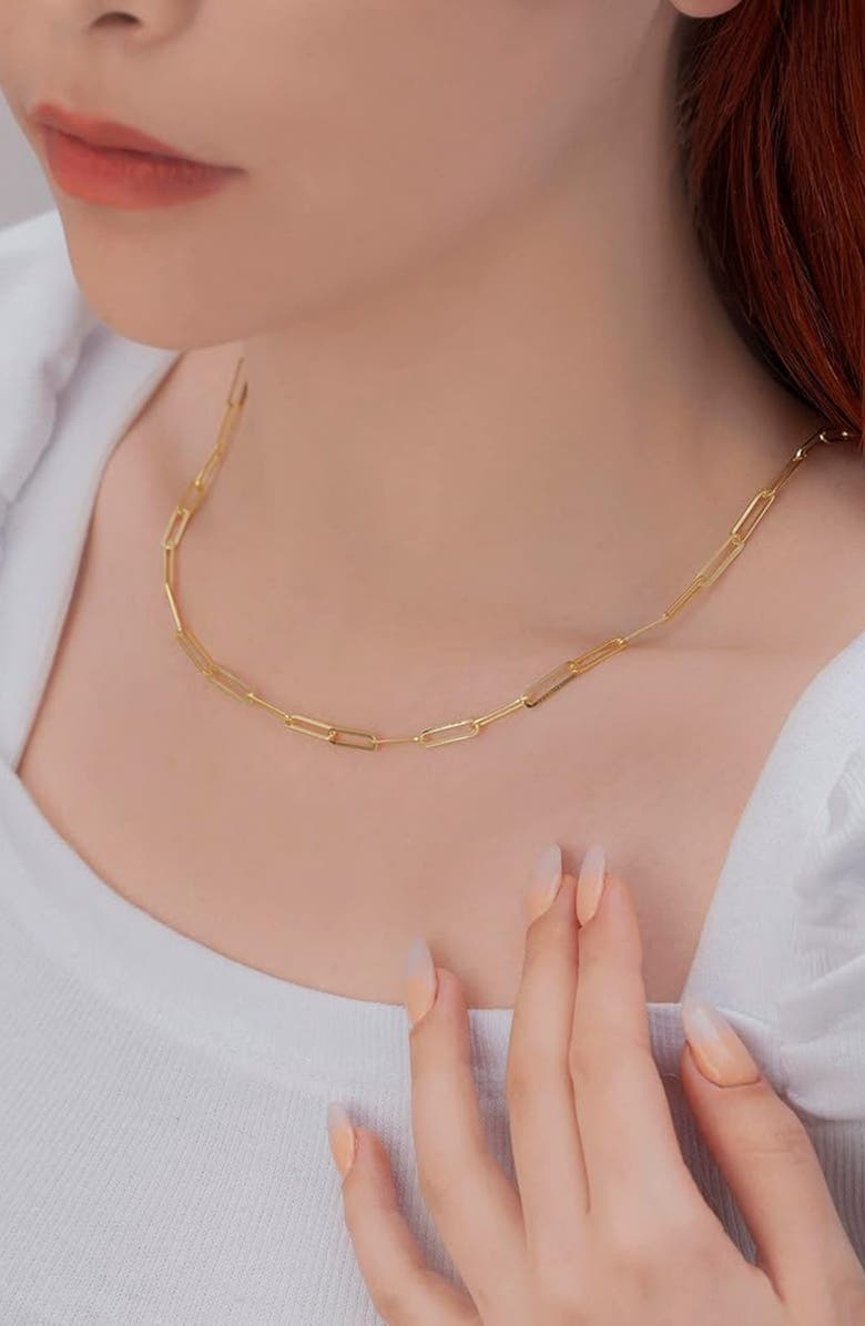 BEST SILVER 14K Yellow Gold Hollow 8mm Paper Clip Chain Necklace, Alternate, color,