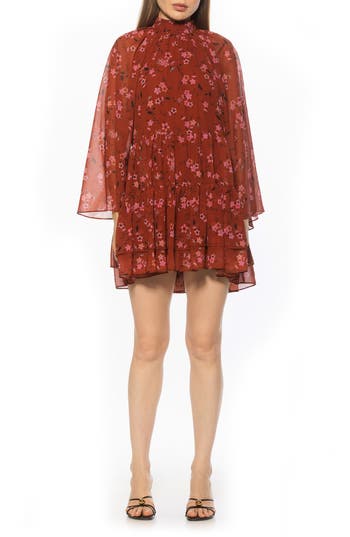 Alexia Admor Pamela Long Sleeve Shift Dress In Brown