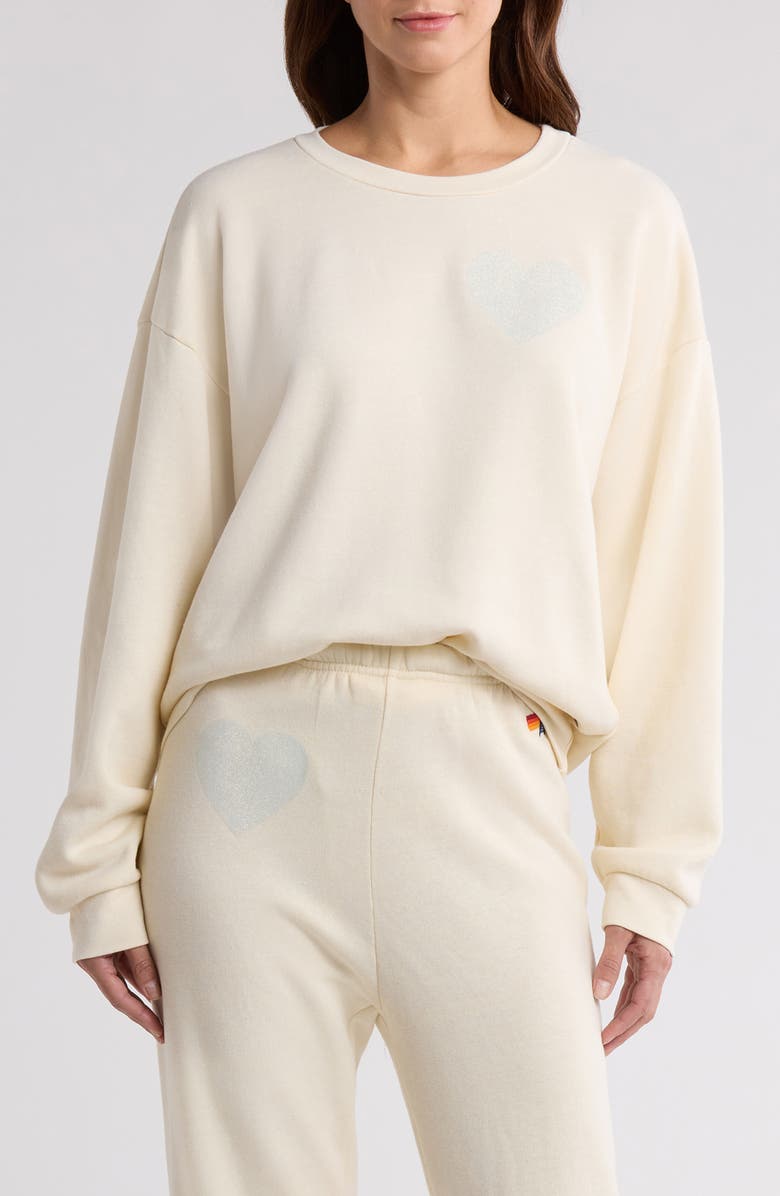 Aviator Nation Glitter Heart Crewneck Sweatshirt, Main, color,