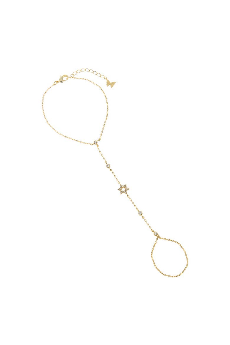 Star of David Bezel Hand Chain Bracelet, Main, color, Gold