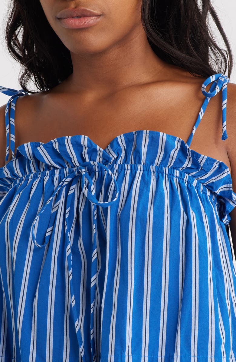 Topshop Stripe Cotton Top, Alternate, color, Mid Blue