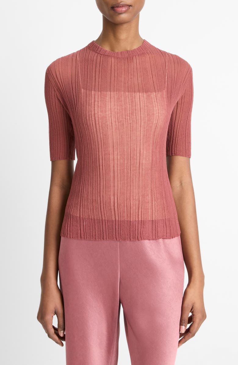 Vince Double Layer Rib Top, Main, color, Rose Jam/Sabbia