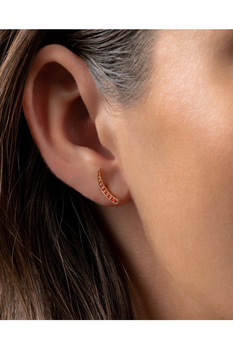 Mini Crescent Moon Single Earring. Handmade in Italy, Alternate, color, Right Side Ruby