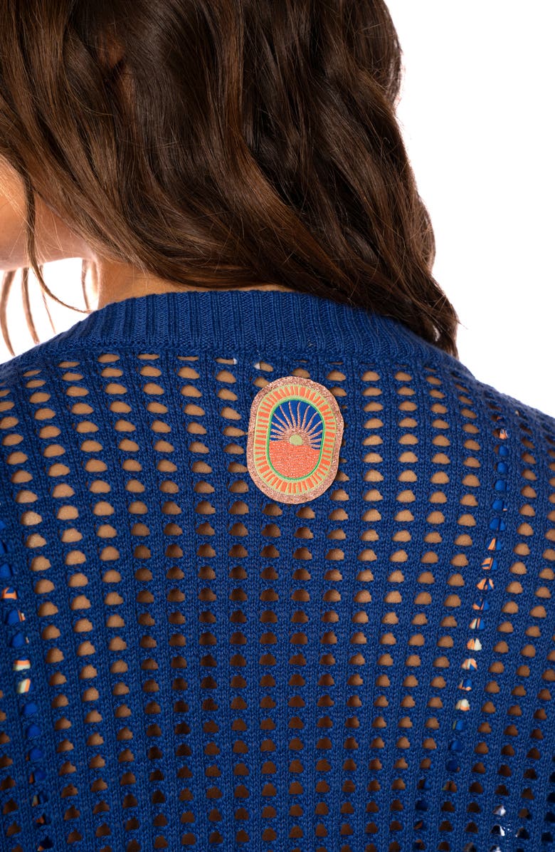 Maaji Ian Long Sleeve Sheer Cotton Open Stitch Cover-Up Minidress, Alternate, color, Bright Blue