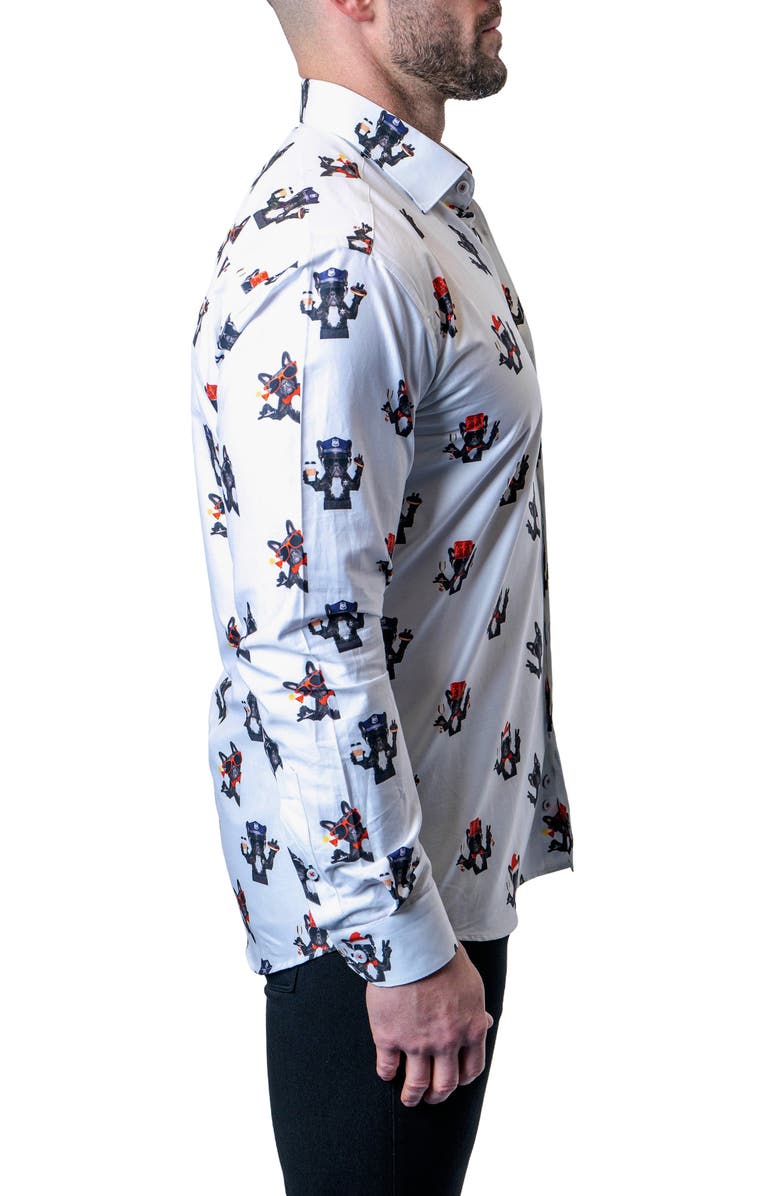 Maceoo Fibonacci Frenchie Peace Regular Fit Cotton Button-Up Shirt, Alternate, color, White