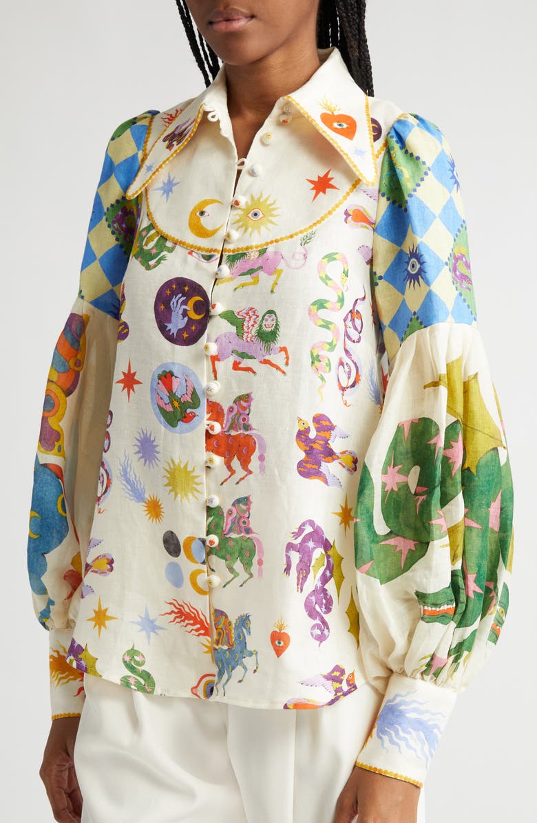 ALEMAIS Lou Print Linen Shirt, Alternate, color, 