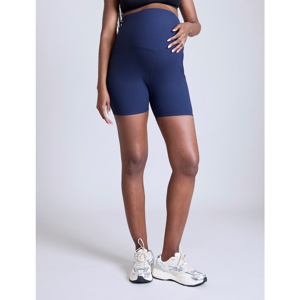 Motherhood Maternity Over The Belly 6 1/2" Maternity Biker Short In Navy Blazer