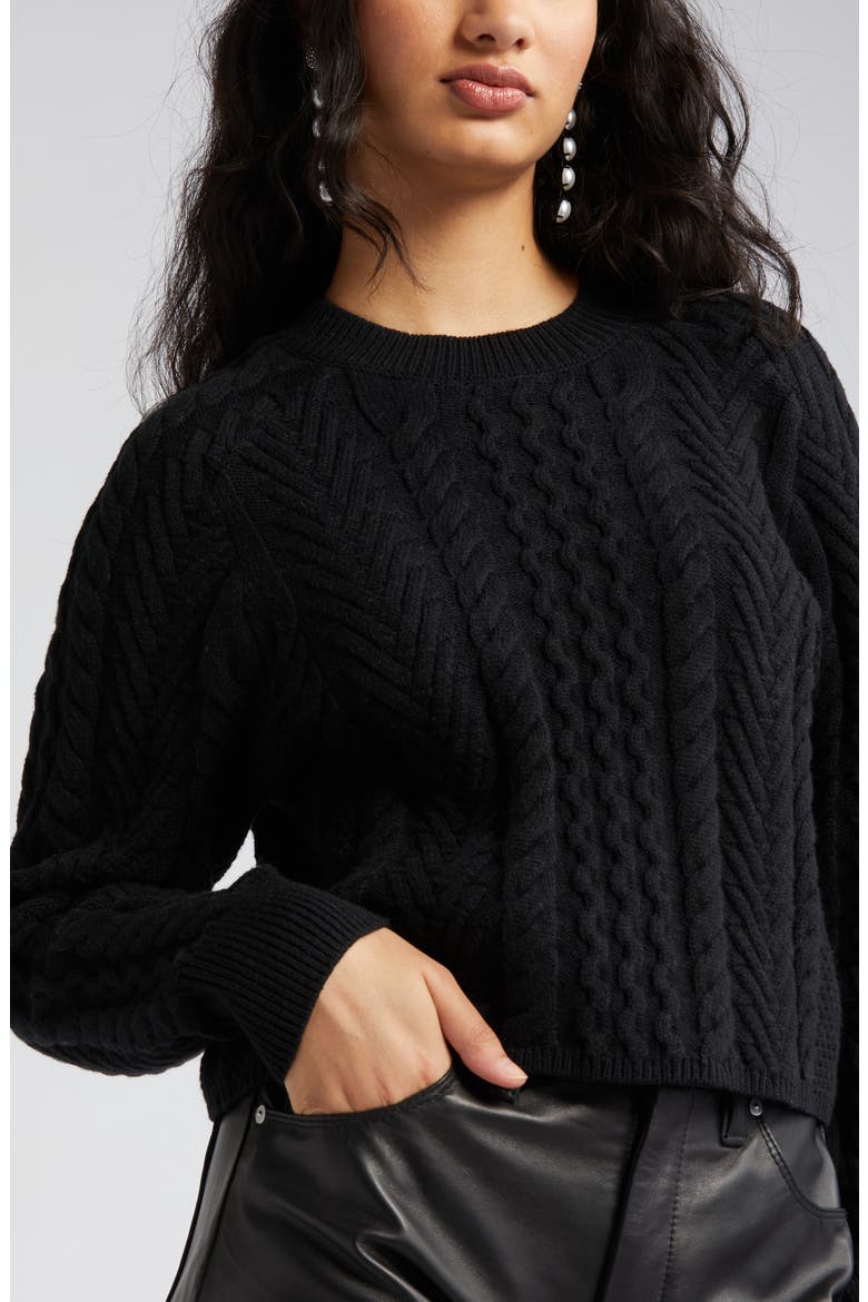 Mix Stitch Boxy Sweater, Alternate, color, BLACK