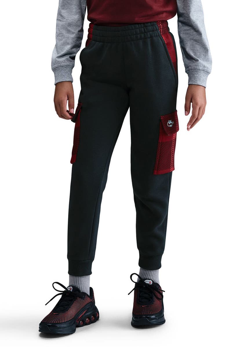 Nike Kids' Club Fleece Cargo Joggers, Main, color, Off Noir/ University Red