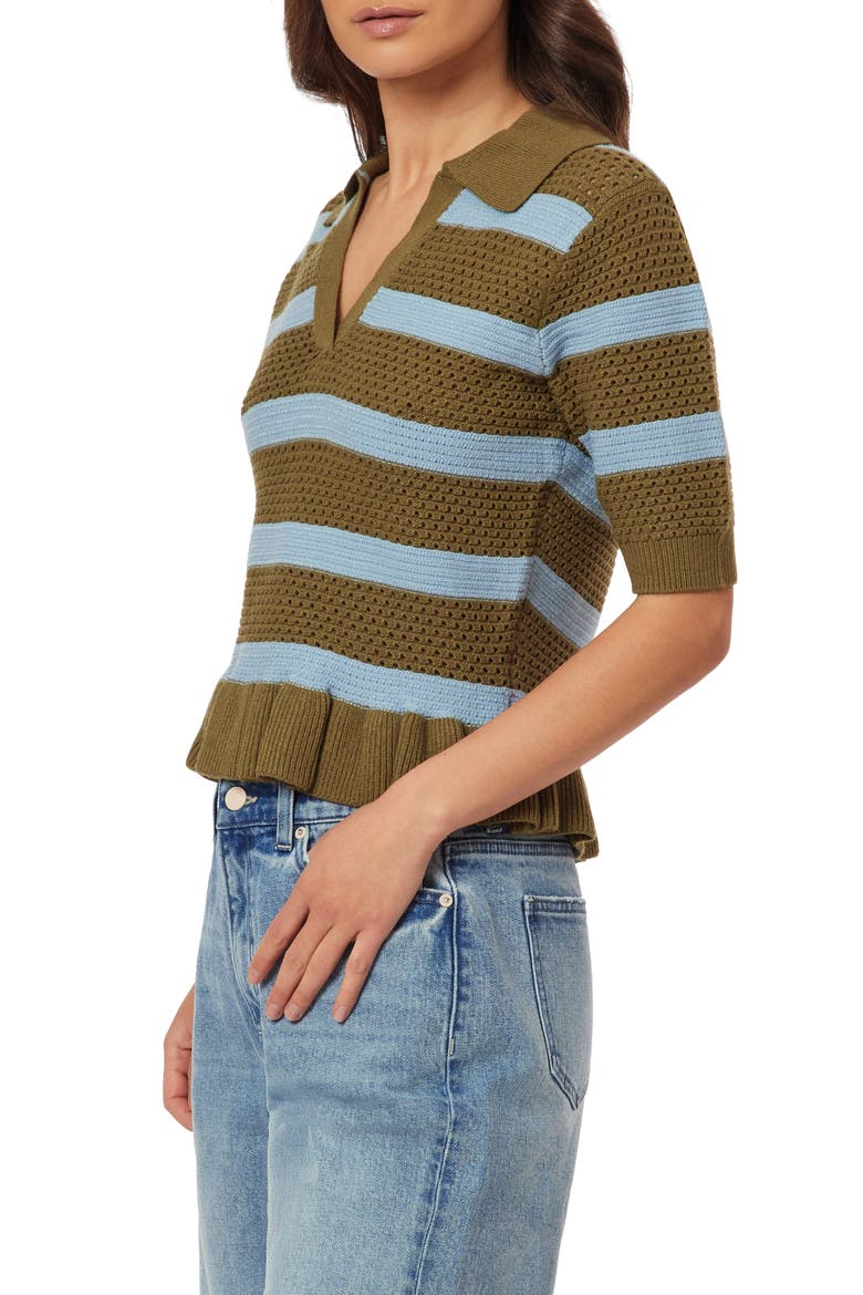 Pointelle Peplum Sweater, Alternate, color, GREEN MOSS/ CERULEAN