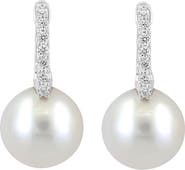 EFFY 14K White Gold Diamond Fresh Water Pearl Dangle Hoop Earrings
