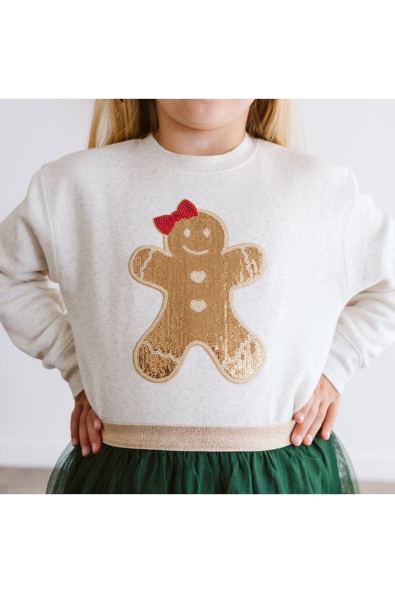 Gingerbread Sequin Patch Christmas Sweatshirt, Alternate, color, Natural