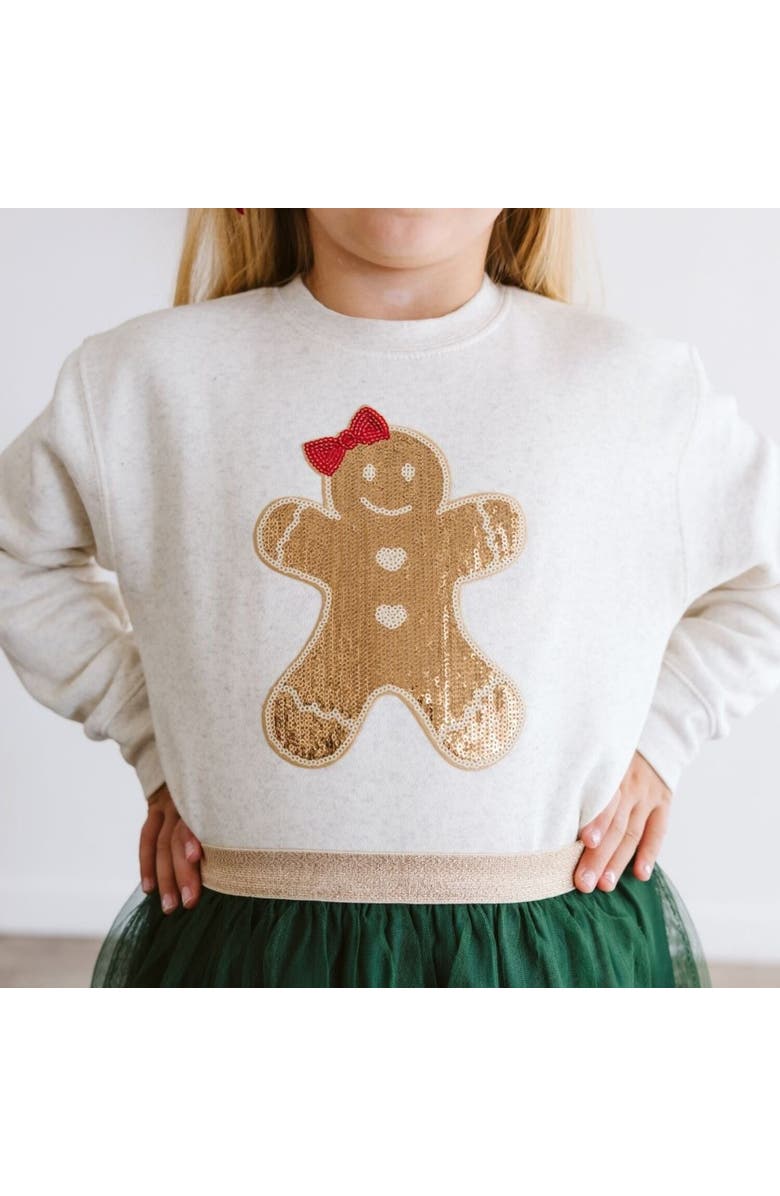 Sweet Wink Gingerbread Sequin Patch Christmas Sweatshirt, Alternate, color, Natural