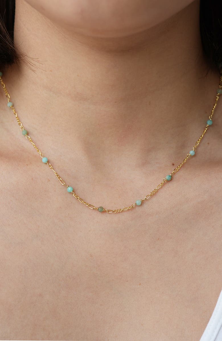 Argento Vivo Sterling Silver Amazonite Figaro Chain Necklace, Alternate, color, Gold