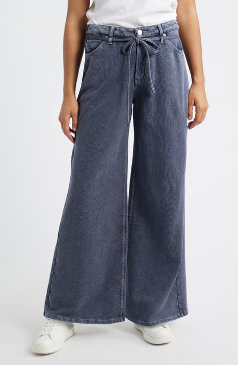 Wide Leg Drawstring Waist Knit Jeans