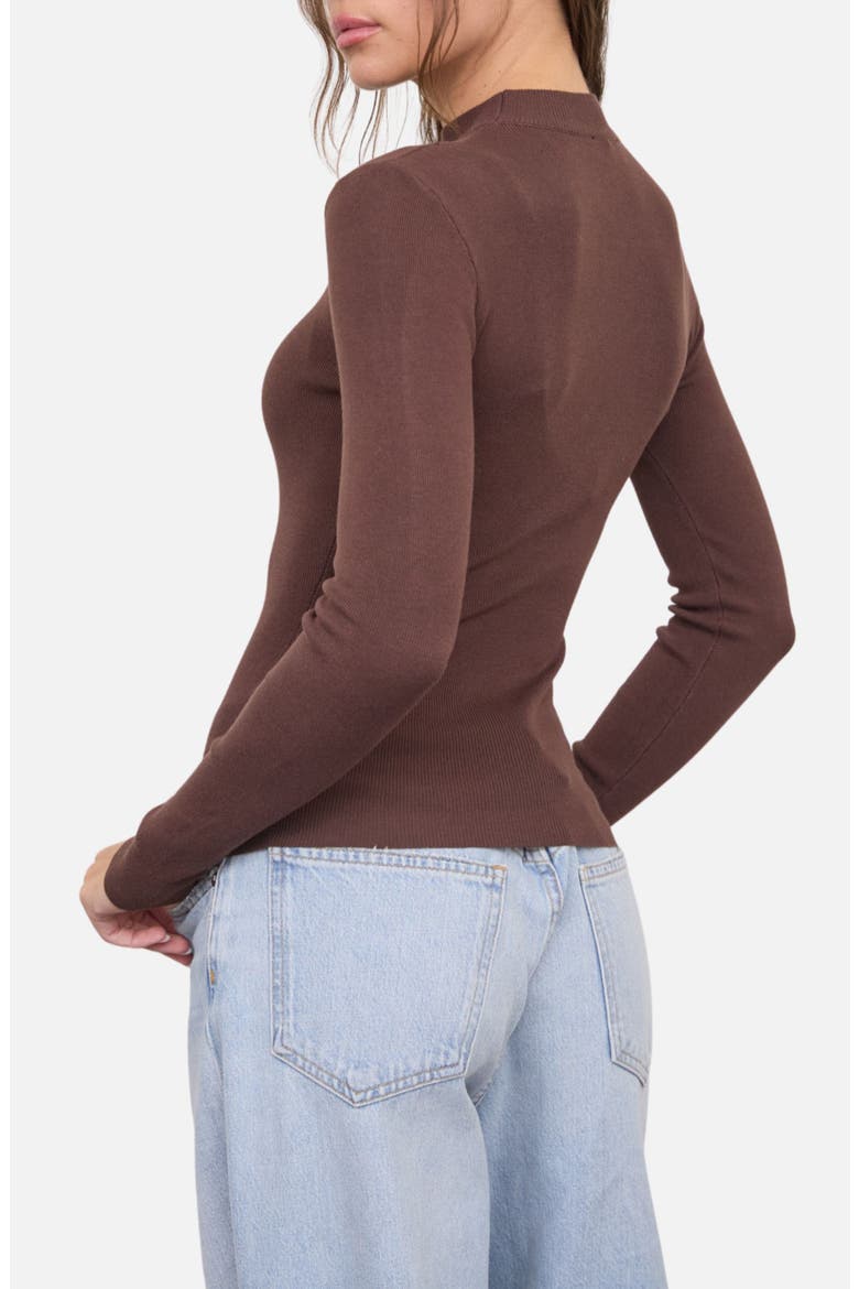 Mock Neck Long Sleeve Sweater Knit Top, Alternate, color, DARK BROWN