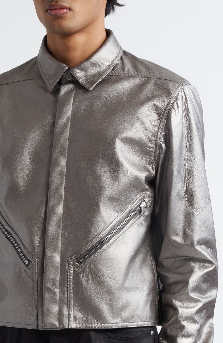 Rick Owens Tour Alice Metallic Leather Jacket, Alternate, color, Gunmetal
