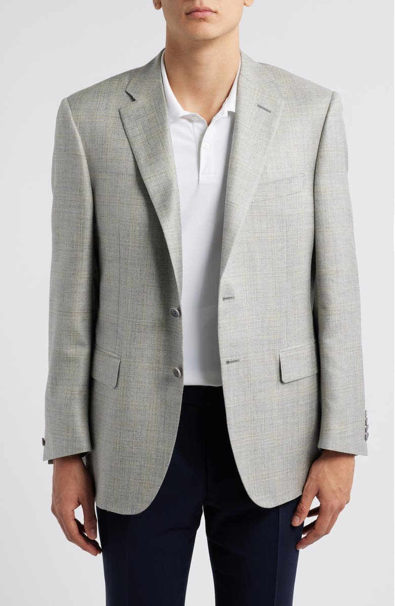 Canali Siena Regular Fit Plaid Mélange Wool & Silk Blend Sport Coat, Main, color, Light Grey