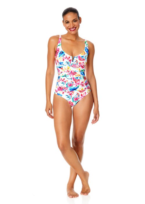 Anne Cole Palm Chic V-wire One Piece Swimsuit In Watercolor Paisley
