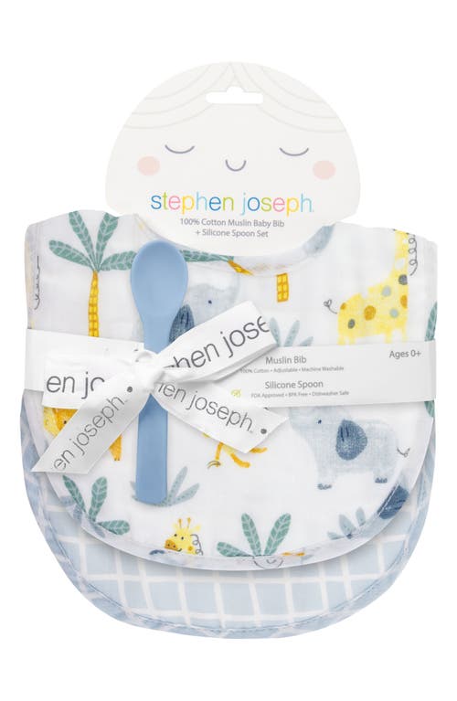 Stephen Joseph 2-pack Cotton Muslin Bibs & Silicone Spoon Set In Blue